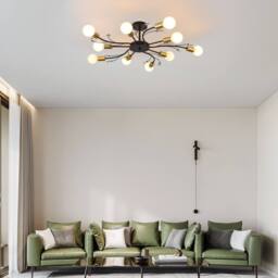 NIVOR 10 light Crystal Chandelier Mid Century Flush Mount Ceiling Lamp E27 in Black - thumbnail 7