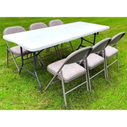 Kelvenix 1 x 6ft Table + 6 x Chairs -TRESTLE TABLE PICNIC BBQ PARTY CHAIRS in White - Size: 100 cm - thumbnail 2