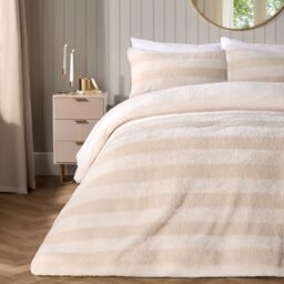 OHS Tufted Boucle Stripe Duvet Cover with Pillowcase Bedding Set in Natural - Size: Single - thumbnail 1