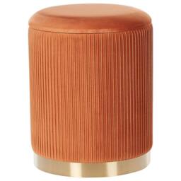 Wyld and Coco Set of 2 Orange Velvet Storage Pouffes Gold Base Modern Tufted - thumbnail 5