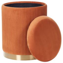 Wyld and Coco Set of 2 Orange Velvet Storage Pouffes Gold Base Modern Tufted - thumbnail 6