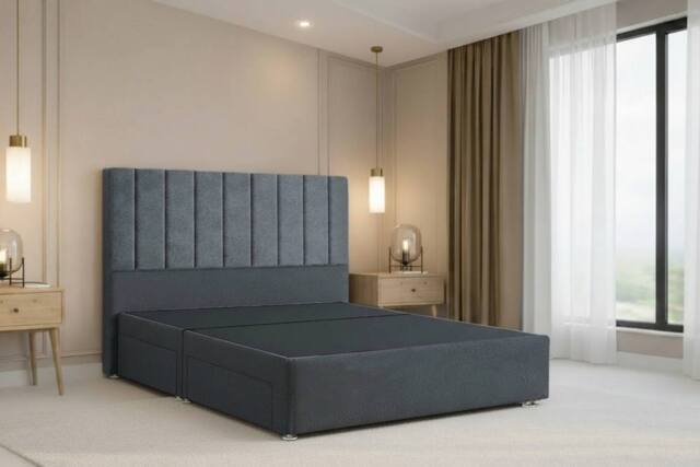 "Nexus Mattresses Ltd Kyoto Plush Divan Bed Base No Drawers - 54"" Headboard in Dark Grey - Size: Small Single" - image 1