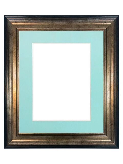 Frames & Mirrors 4U Scandi Black & Gold Frame with Blue Mount for Image Size 14 x 11 Inch - image 1
