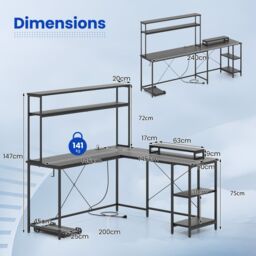 Costway L-Shaped Gaming Desk Reversible Corner Computer Desk w/LED Strip in Black - thumbnail 2