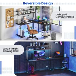 Costway L-Shaped Gaming Desk Reversible Corner Computer Desk w/LED Strip in Black - thumbnail 7