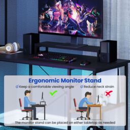 Costway L-Shaped Gaming Desk Reversible Corner Computer Desk w/LED Strip in Black - thumbnail 3