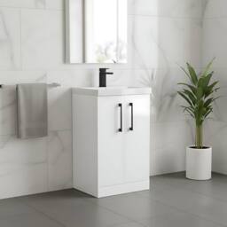 Balterley Modern Bathroom 2 Soft Close Door Vanity Unit Basin, White, 500mm in White - thumbnail 3