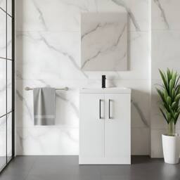 Balterley Modern Bathroom 2 Soft Close Door Vanity Unit Basin, White, 500mm in White - thumbnail 2