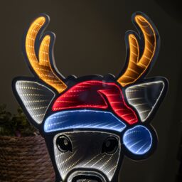 Samuel Alexander Lightup Christmas Deer Head in Santa Hat Infinity Decoration with LEDs - thumbnail 5