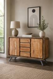 IH Design Auckley Acacia Wood & Metal Sideboard with Adjustable Shelf in Brown - thumbnail 1
