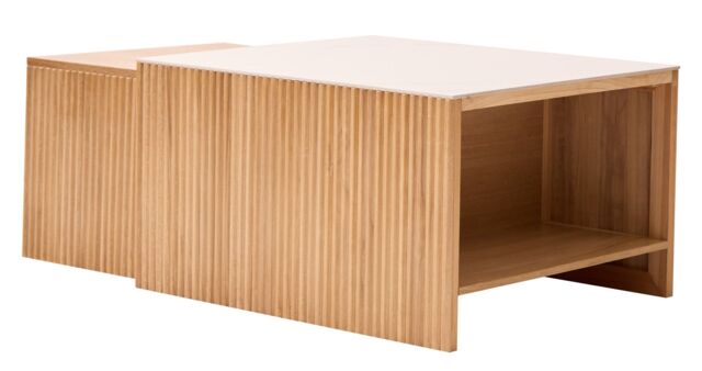 Nordlys Set of 2 Wooden Coffee Tables with Storage in Light Brown - image 1