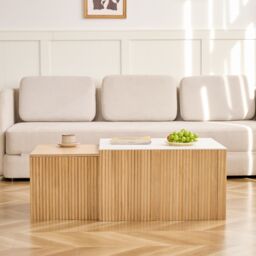 Nordlys Set of 2 Wooden Coffee Tables with Storage in Light Brown - thumbnail 4