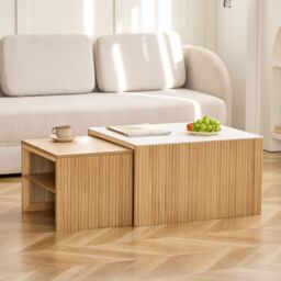 Nordlys Set of 2 Wooden Coffee Tables with Storage in Light Brown - thumbnail 6