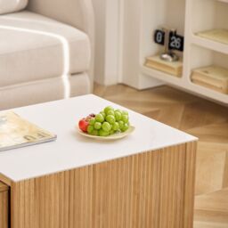 Nordlys Set of 2 Wooden Coffee Tables with Storage in Light Brown - thumbnail 3