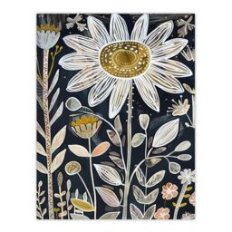 "Artery8 Single Daisy Flower Artwork Dark Floral Folk Art Wall Art Print in Black - Size: W24"" x H32""" - thumbnail 1