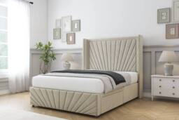 "Sloomy Rutherford Plush Divan Set No Drawers-54"" Wingback-Footboard in Cream - Size: Small Single" - thumbnail 3