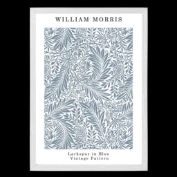 ARTZE William Morris Larkspur in Blue Art Print / White Frame / SIZE: A2 in Mid Blue - Size: A4 - thumbnail 2