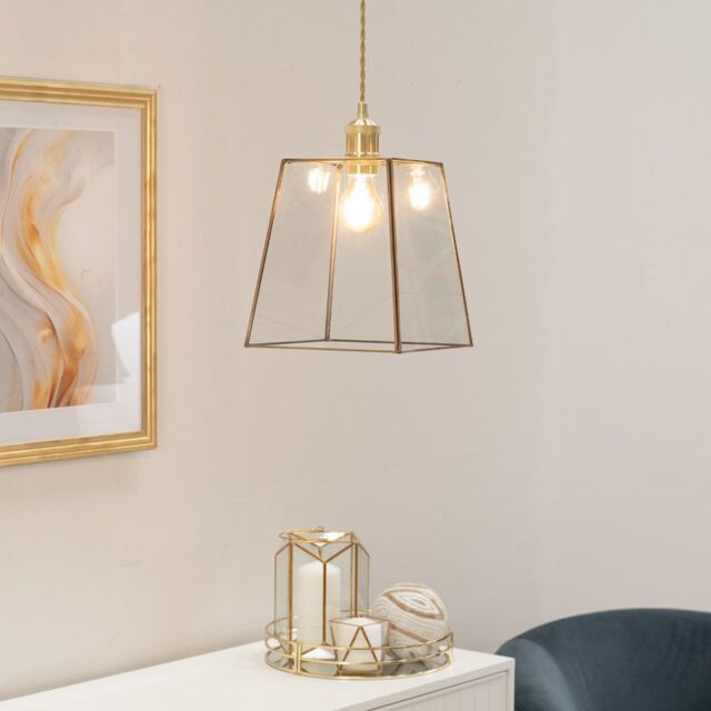 ValueLights Susie Glass Pendant Lantern Case Easy Fit Lamp Shade with LED Bulb in Gold - image 1