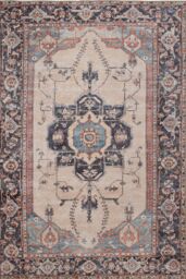 Kukoon Cream Distressed Soft Washable & Liquid Repellent Living Room Area Rug in Light Beige - Size: 60 cm x 240 cm - thumbnail 1