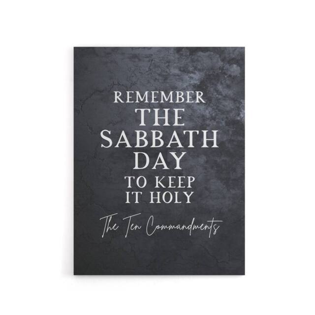 "Artery8 Ten Commandments Sabbath Bible Quote Canvas Wall Art Print in Grey - Size: W18"" x H24""" - image 1