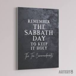 "Artery8 Ten Commandments Sabbath Bible Quote Canvas Wall Art Print in Grey - Size: W18"" x H24""" - thumbnail 2
