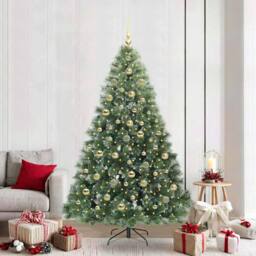 Berkfield Home Artificial Christmas Tree with 300 LEDs Green 210 cm PE & PVC - thumbnail 1
