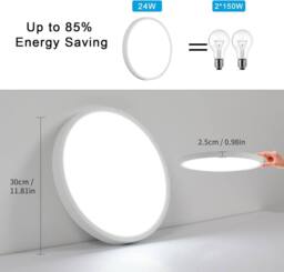 Goeco LED Ceiling Light, IP44, for Bedroom Bathroom Kitchen, Hallway Balcony in White - Size: 12 inches - thumbnail 5