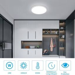 Goeco LED Ceiling Light, IP44, for Bedroom Bathroom Kitchen, Hallway Balcony in White - Size: 12 inches - thumbnail 3