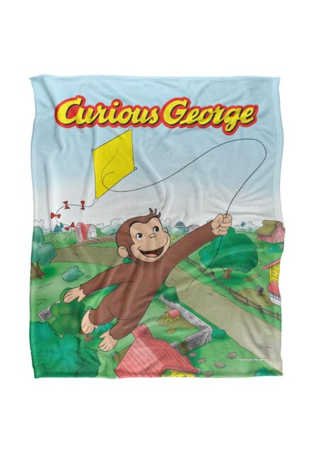Universal Curious George Kite Flying George Silky Touch Blanket 152x127cm in White - Size: 152x127 cm - image 1