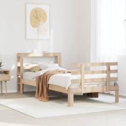 Berkfield Home Beautiful Bed Frame with Headboard without Mattress 90x200 cm in Natural - thumbnail 2