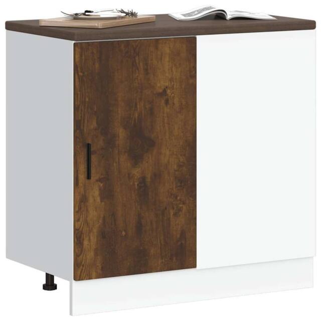 Berkfield Home Sink Base Cabinet Smoked Oak Engineered Wood in Brown - image 1