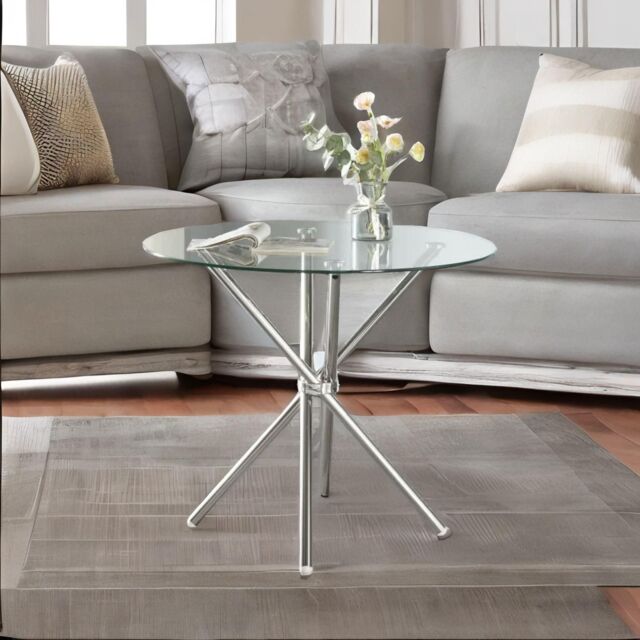 FURNOS Round Glass Coffee Table With Stainless Steel Legs in Silver - image 1