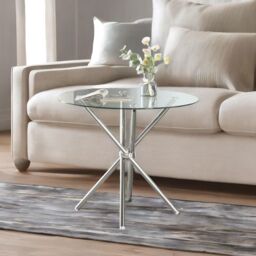 FURNOS Round Glass Coffee Table With Stainless Steel Legs in Silver - thumbnail 2