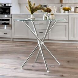 FURNOS Round Glass Coffee Table With Stainless Steel Legs in Silver - thumbnail 3