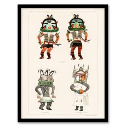 Artery8 Hopi Kachinas Framed Wall Art Print Drawing from Hopi Natives in White - Size: A4 - thumbnail 1