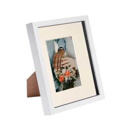 "Nicola Spring 3D Box Photo Frame - 8 x 10"" with 4 x 6"" Mount - Grey Mount in White"
