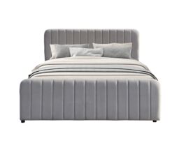 Comfy Living Ltd Brushed Velvet Fabric Gaslift Ottoman in Light Grey - Size: King - thumbnail 2