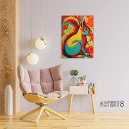 "Artery8 Vibrant Squirrel Colourful Abstract Canvas Wall Art Print - Size: W18"" x H24""" - thumbnail 3