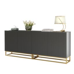 Mex Furniture LTD Set of 2 White Fluted Sideboards 200cm Gold Base - Double Storage Unit in Dark Grey - thumbnail 4