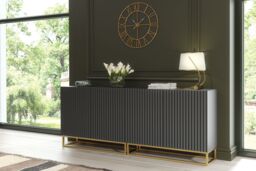 Mex Furniture LTD Set of 2 White Fluted Sideboards 200cm Gold Base - Double Storage Unit in Dark Grey - thumbnail 6