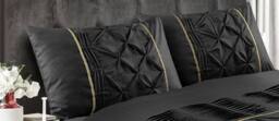 Homes-Linen Luxury Eleanor Pintuck Stripes Duvet Cover Set in Black - Size: Single - thumbnail 2