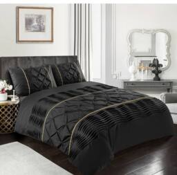 Homes-Linen Luxury Eleanor Pintuck Stripes Duvet Cover Set in Black - Size: Single