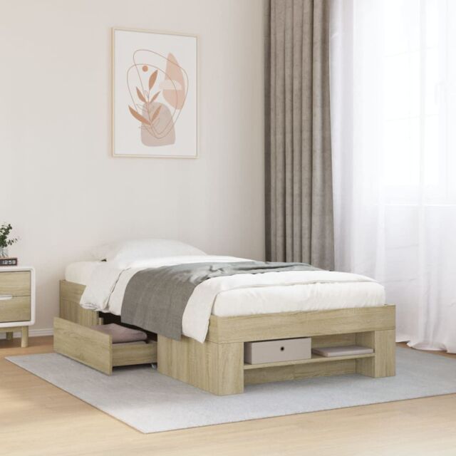 Berkfield Home Bed Frame without Mattress Sonoma Oak 100x200 cm Engineered Wood in Brown - image 1