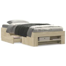 Berkfield Home Bed Frame without Mattress Sonoma Oak 100x200 cm Engineered Wood in Brown - thumbnail 4