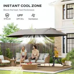 OUTSUNNY 4.6M Garden Patio Umbrella Canopy Parasol Sun Shade w/o Base in Grey - thumbnail 5