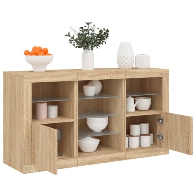 Berkfield Home Sideboard with LED Lights Sonoma Oak 123x37x67 cm in Brown - Size: 123 x 37 x 67 cm - image 1