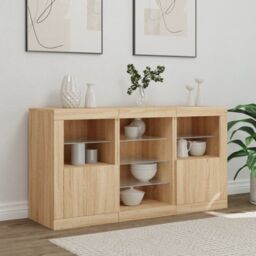 Berkfield Home Sideboard with LED Lights Sonoma Oak 123x37x67 cm in Brown - Size: 123 x 37 x 67 cm - thumbnail 3