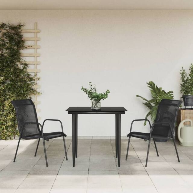 Berkfield Home 3 Piece Garden Dining Set Black Steel & Textilene - image 1
