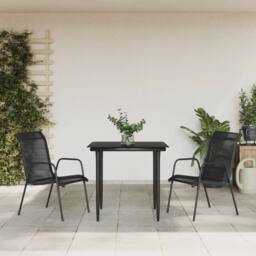 Berkfield Home 3 Piece Garden Dining Set Black Steel & Textilene - thumbnail 1