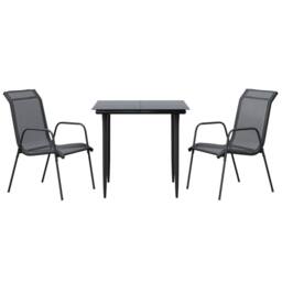 Berkfield Home 3 Piece Garden Dining Set Black Steel & Textilene - thumbnail 2